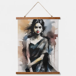 Tapiz Con Marco De Madera Chica indio en sari