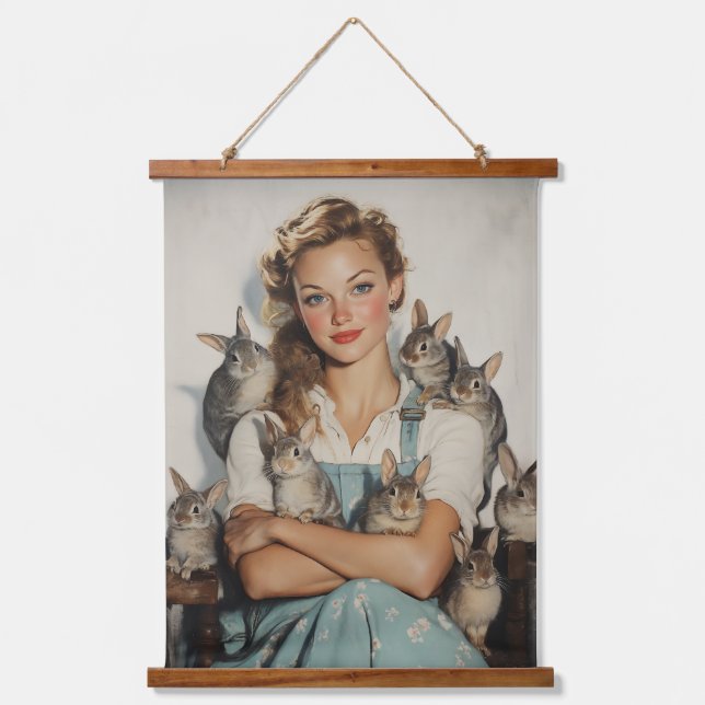 Tapiz Con Marco De Madera Chica Rodeado de bunnies (Anverso)