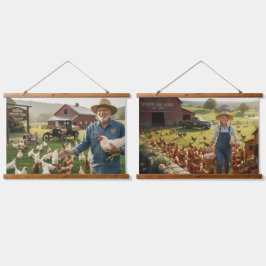 Tapiz Con Marco De Madera Chicken Farm Wood Topped Wall Tapestry