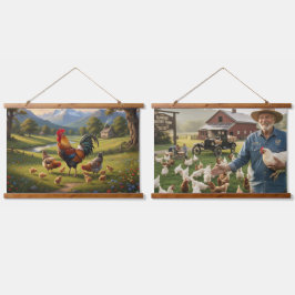 Tapiz Con Marco De Madera Chicken Farm Wood Topped Wall Tapestry