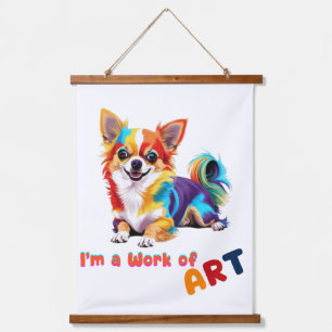 Tapiz Con Marco De Madera Chihuahua colorida y juguetona Soy una obra de art