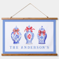 Chinoiserie Ginger Jar con rojo Bow | NAVIDADES