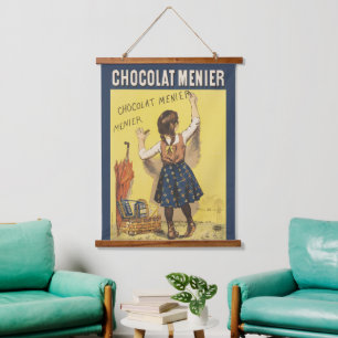 Tapiz Con Marco De Madera Chocolat Menier Chica Francesa Arte Vintage 1892