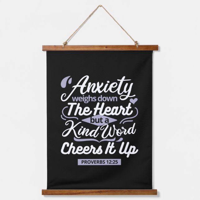 Tapiz Con Marco De Madera Christian Encouragement Quote – Anxiety & Kindness (Anverso)