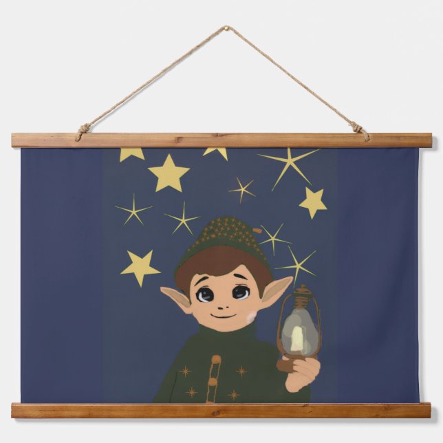 Tapiz Con Marco De Madera Christmas Elf Starry Night Wood Wall Tapestry (Anverso )