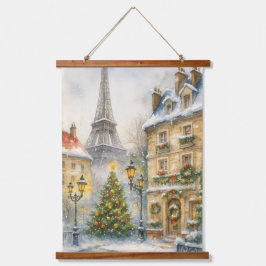 Tapiz Con Marco De Madera Christmas in Paris Wall Tapestry – Watercolor