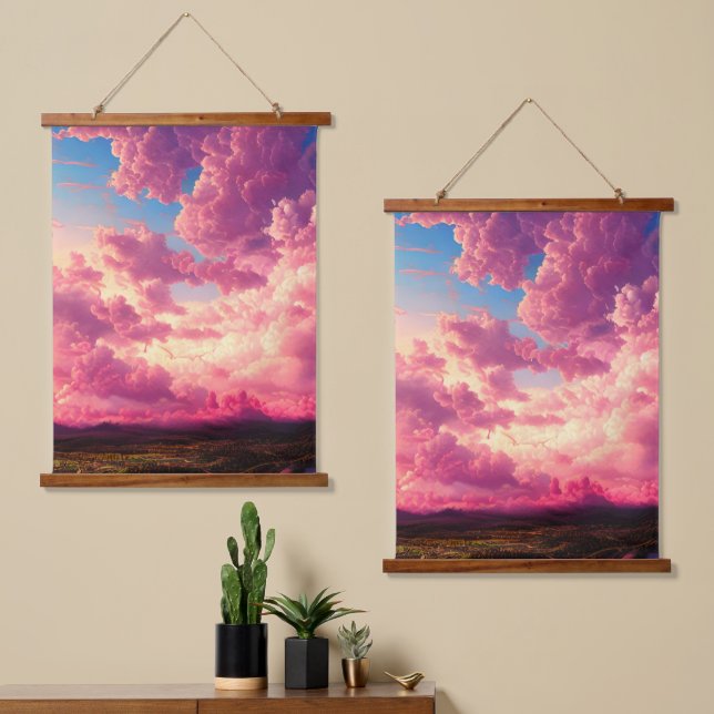 Tapiz Con Marco De Madera Cielo rosa celeste (Asimétrico)