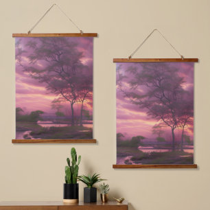Tapiz Con Marco De Madera Cielo rosa nublado