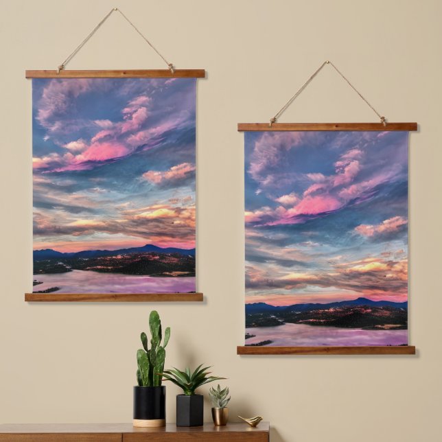 Tapiz Con Marco De Madera Cielo rosado (Asimétrico)