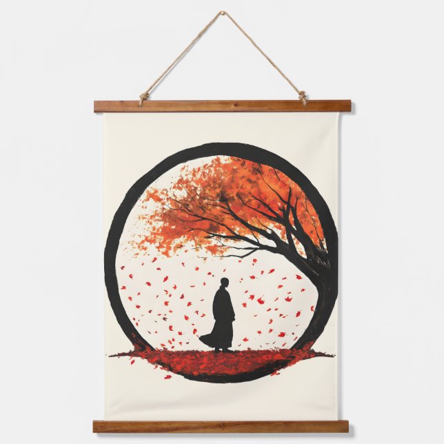 Tapiz Con Marco De Madera Círculo zenano de quietud otoño hojas caídas (Anverso)