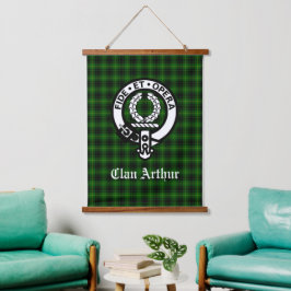 Tapiz Con Marco De Madera Clan Arthur Escudo Badge & Tartán