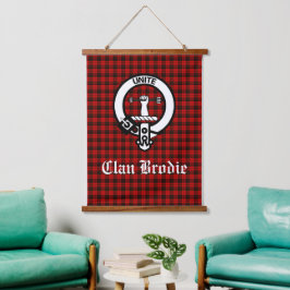 Tapiz Con Marco De Madera Clan Brodie Escudo Badge y Tartán