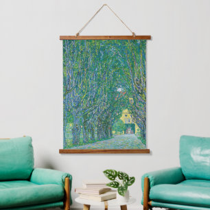 Tapiz Con Marco De Madera Clásico Klimt Verde Paisaje Natural Arte Fino