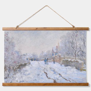 Tapiz Con Marco De Madera Claude Monet - Escena de nieve en Argenteuil