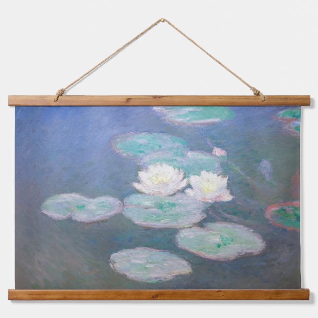 Tapiz Con Marco De Madera Claude Monet - Lilies de agua, efecto nocturno (Anverso )