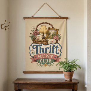 Tapiz Con Marco De Madera Club de Caza de Oportunidades Vintage Cottagecore