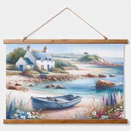 Tapiz Con Marco De Madera Coastal Cottage Seaside Rowboat Bloom