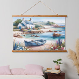 Tapiz Con Marco De Madera Coastal Cottage Seaside Rowboat Bloom