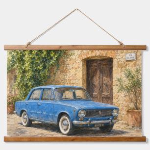 Tapiz Con Marco De Madera Coche Antiguo en Calle Rústica