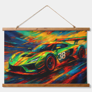 Tapiz Con Marco De Madera coche de carreras hiperestilizado