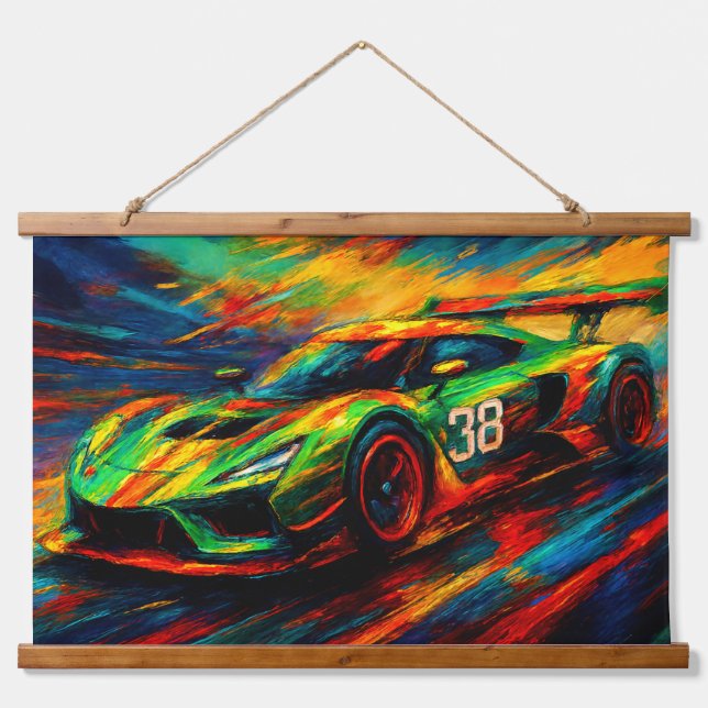Tapiz Con Marco De Madera coche de carreras hiperestilizado (Anverso )