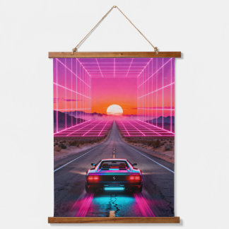 Tapiz Con Marco De Madera Coche Futurista Retro Arte de Pared de Puesta de S