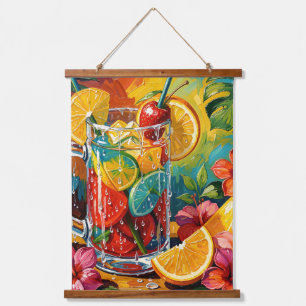 Tapiz Con Marco De Madera Cóctel de Verano Tropical Pintura al Óleo Impasto