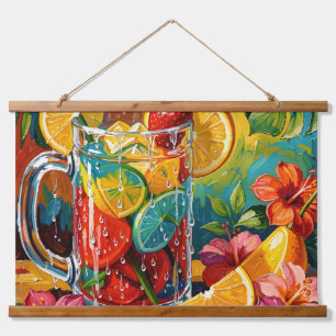 Tapiz Con Marco De Madera Cóctel de Verano Tropical Pintura al Óleo Impasto