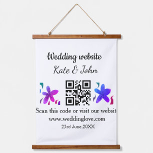 Tapiz Con Marco De Madera Código QR de sitio web de boda minimalista simple