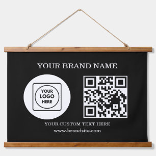 Tapiz Con Marco De Madera Código QR de Texto de Logotipo Personalizado para 