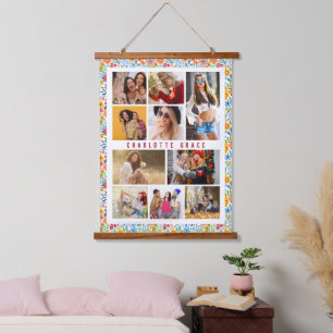 Tapiz Con Marco De Madera Colage de Fotos Floral Personalizado de 10 Fotos