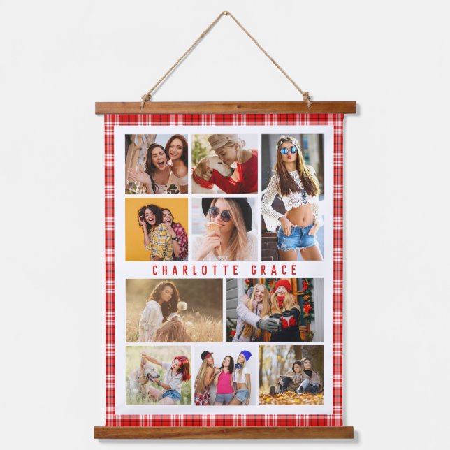 Tapiz Con Marco De Madera Colage de Fotos Personalizadas de Cuadro Escocés R (Anverso)