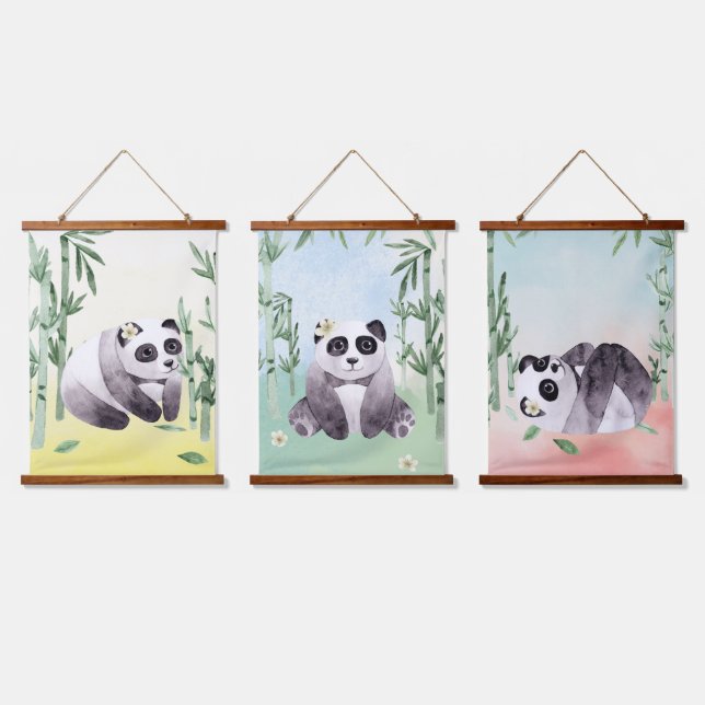 Tapiz Con Marco De Madera Colección Cute Tumbling Panda (Triple)
