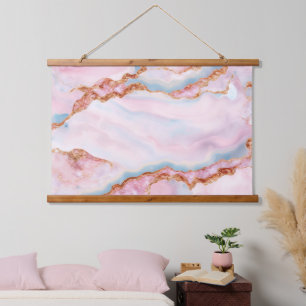 Tapiz Con Marco De Madera Colección de oro rosa azul trendy de Marble Agate
