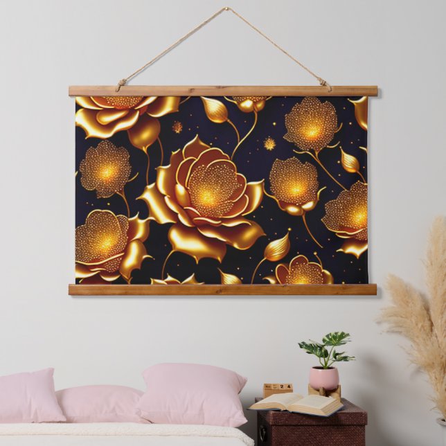 Tapiz Con Marco De Madera Colección de Rosas Big Gold de lujo moderno (Dormitorio)