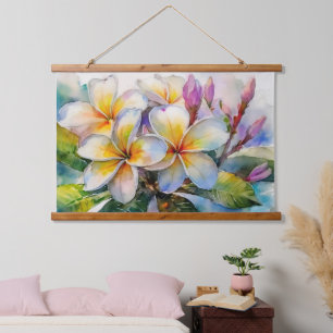 Tapiz Con Marco De Madera Colgando la pared del árbol Plumeria de Hawaii