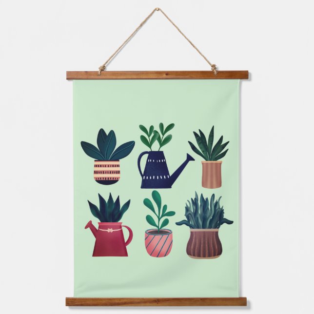 Tapiz Con Marco De Madera Colgando la pared feliz de la planta (Anverso)