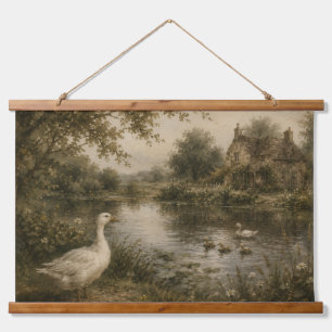 Tapiz Con Marco De Madera Colgante de pared de Cottage Vintage Goose Pond