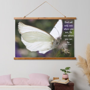 Tapiz Con Marco De Madera Colgante de pared de mariposa con cita inspiradora