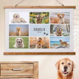 Tapiz Con Marco De Madera Colgante personalizado de 8 fotos de mascotas Recu