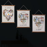 Tapiz Con Marco De Madera Collage de fotos 87 con forma de corazón<br><div class="desc">Exhibición de fotos de personalizados en grandes paredes colgadas, más personalizadas con sus nombres familiares y textos personalizados, como "juntos formamos una familia". La plantilla de fotos muestra las imágenes en un collage de fotos en forma de corazón que contiene 29 imágenes cada una, por un total de 87. Sus...</div>