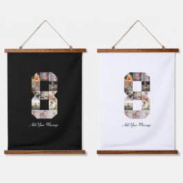 Tapiz Con Marco De Madera Collage de fotos del número 8 en blanco y negro