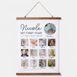 Tapiz Con Marco De Madera Collage de fotos moderno de 12 meses de primer año
