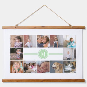 Tapiz Con Marco De Madera Collage fotográfico de 12 fotos de la menta verde