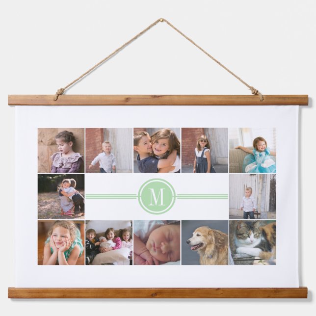 Tapiz Con Marco De Madera Collage fotográfico de 12 fotos de la menta verde  (Anverso )