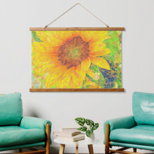 Tapiz Con Marco De Madera Colores amarillos de madera de girasol