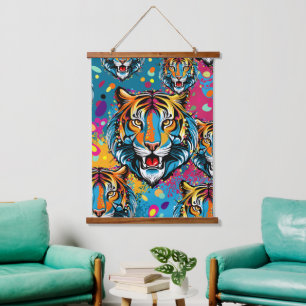 Tapiz Con Marco De Madera Colores de arcoíris de cabeza de tigre pintan manc