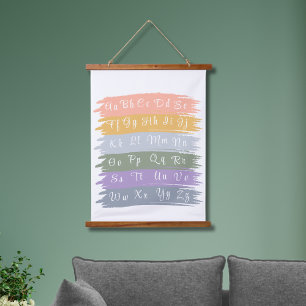 Tapiz Con Marco De Madera Colores estéticos de los alfabetos cursivos Pincel