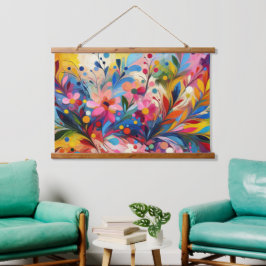 Tapiz Con Marco De Madera Colorful Abstract Flowers Vibrant Explosion Art Ch
