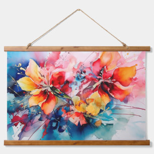 Tapiz Con Marco De Madera Colorful Watercolor Flowers Vibrant Art